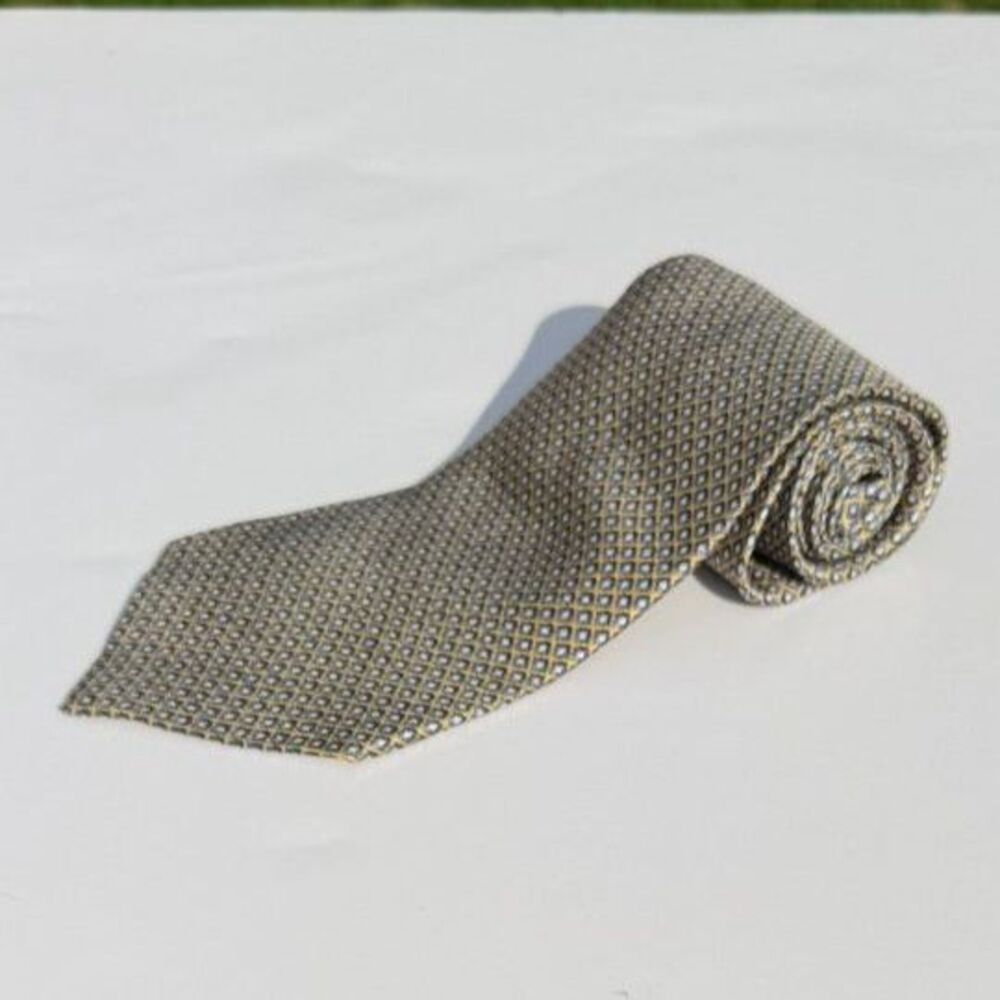 Embassy Row Silk Tie Gold Navy Geometric Diamond 57in Mens Necktie Classic